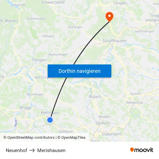 Neuenhof to Merishausen map