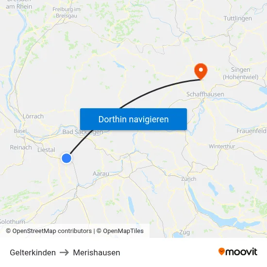 Gelterkinden to Merishausen map