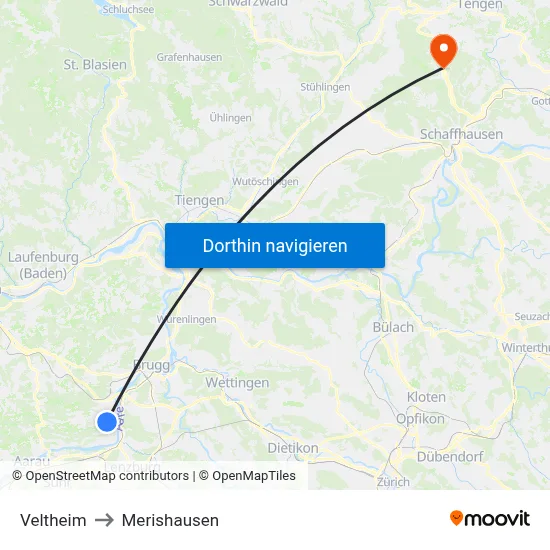 Veltheim to Merishausen map