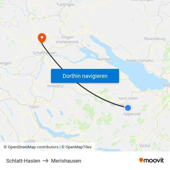 Schlatt-Haslen to Merishausen map