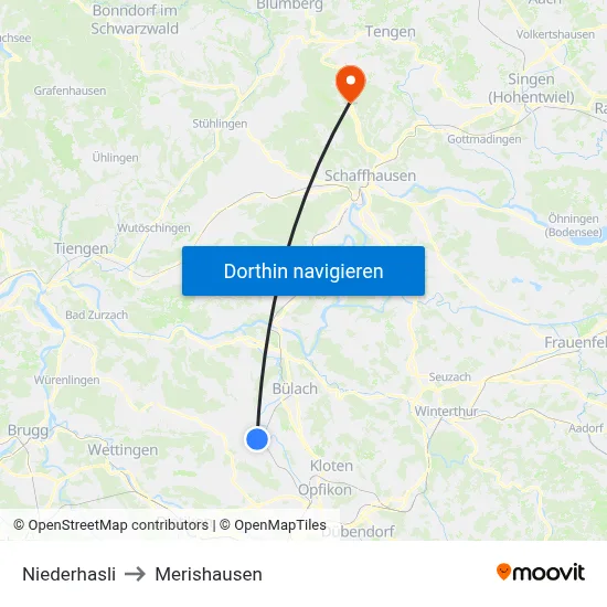 Niederhasli to Merishausen map