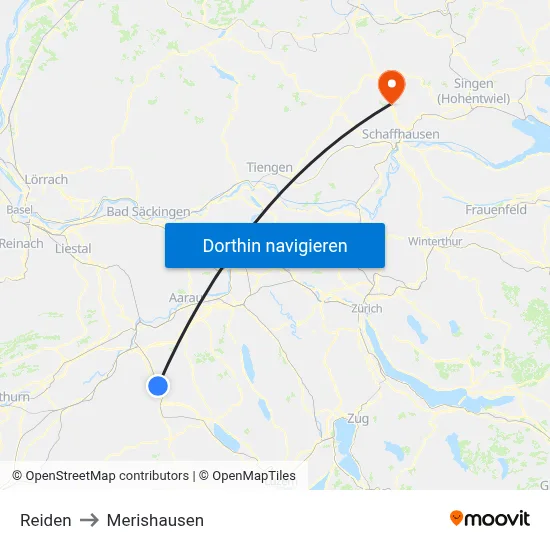 Reiden to Merishausen map