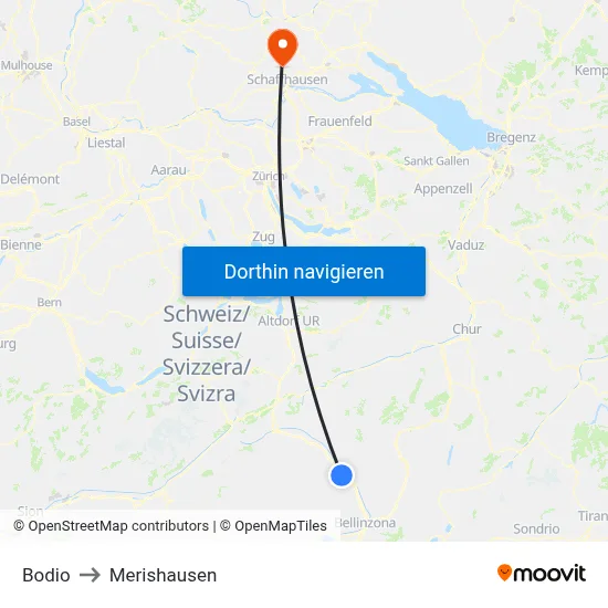 Bodio to Merishausen map