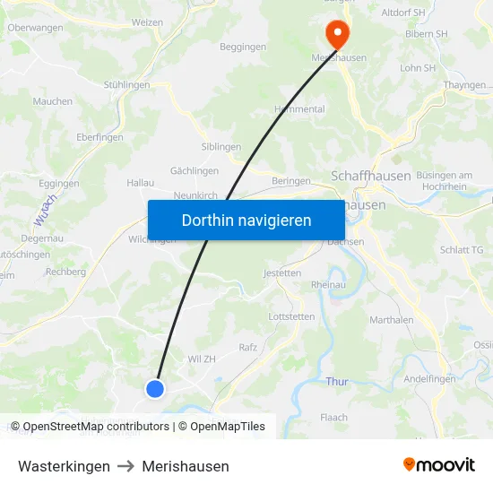 Wasterkingen to Merishausen map
