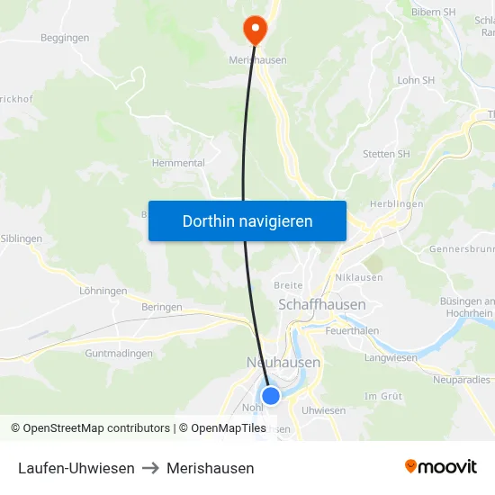 Laufen-Uhwiesen to Merishausen map