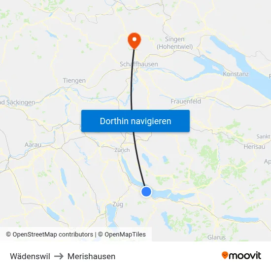 Wädenswil to Merishausen map