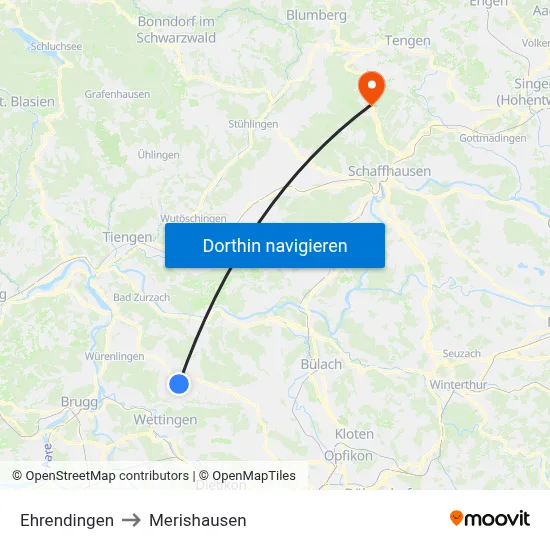 Ehrendingen to Merishausen map