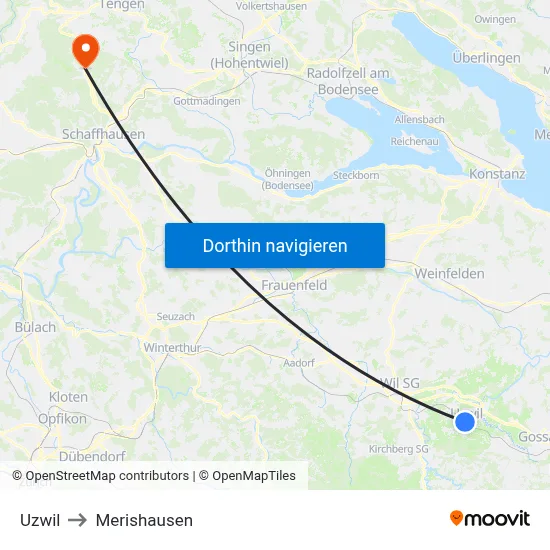 Uzwil to Merishausen map