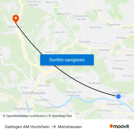 Gailingen AM Hochrhein to Merishausen map