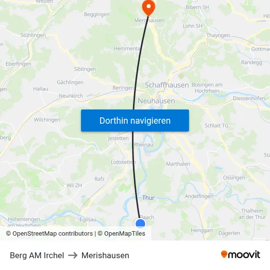 Berg AM Irchel to Merishausen map
