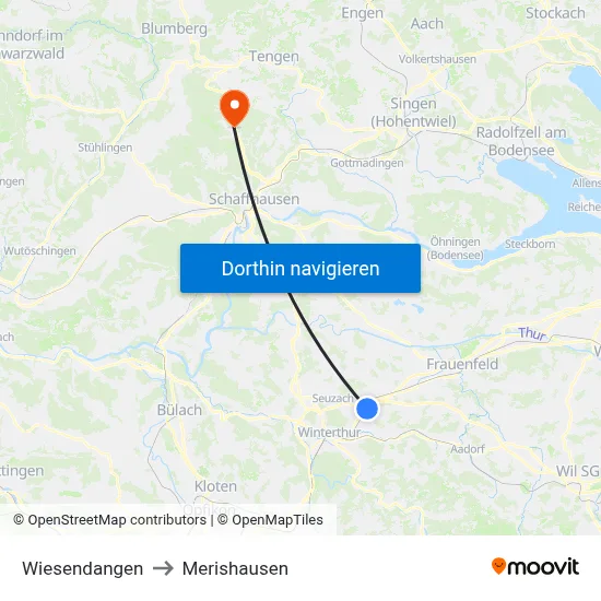 Wiesendangen to Merishausen map