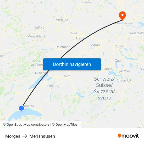 Morges to Merishausen map