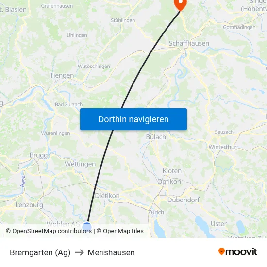 Bremgarten (Ag) to Merishausen map