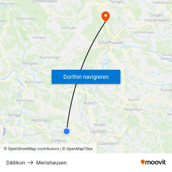 Dällikon to Merishausen map