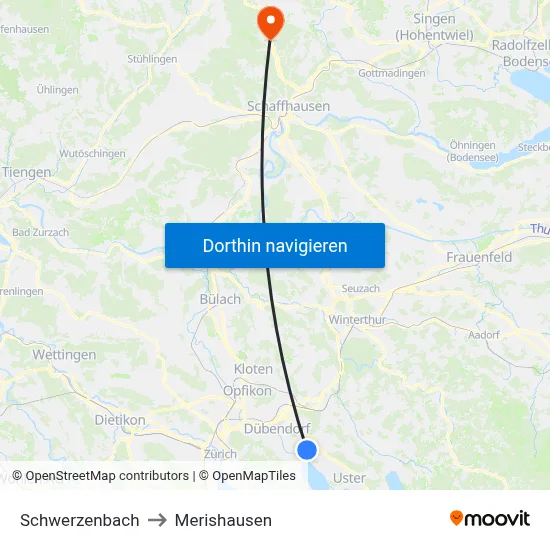 Schwerzenbach to Merishausen map
