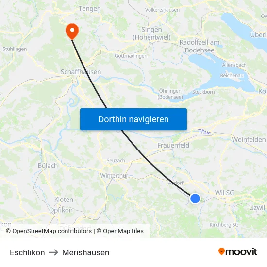 Eschlikon to Merishausen map
