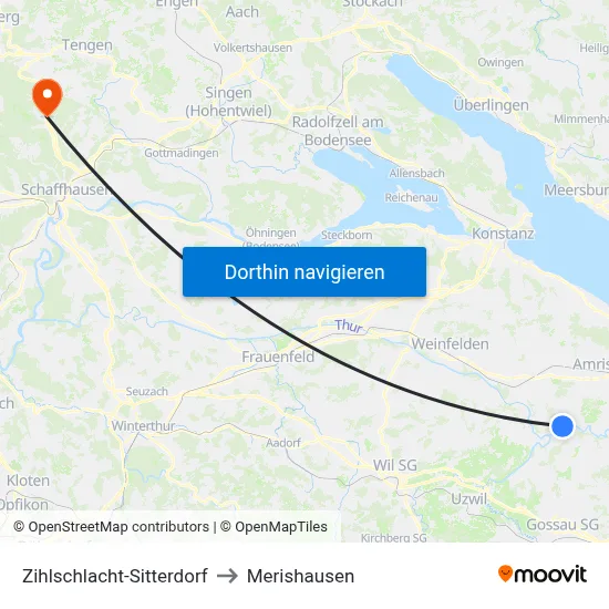Zihlschlacht-Sitterdorf to Merishausen map