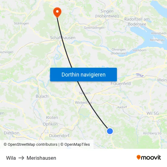 Wila to Merishausen map
