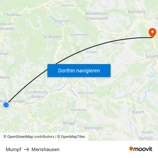 Mumpf to Merishausen map