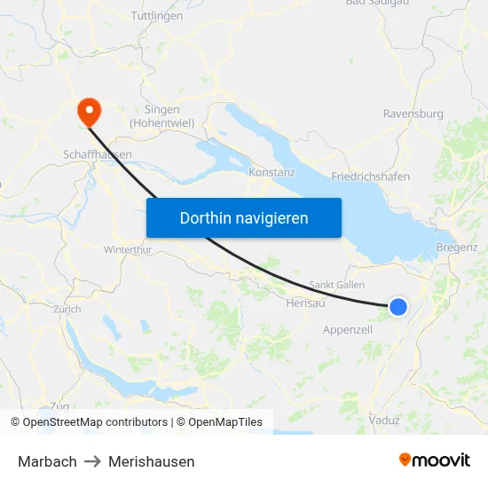 Marbach to Merishausen map