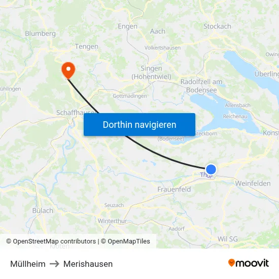 Müllheim to Merishausen map