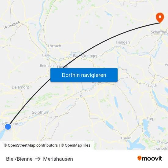 Biel/Bienne to Merishausen map