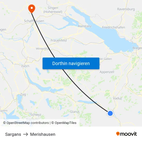 Sargans to Merishausen map