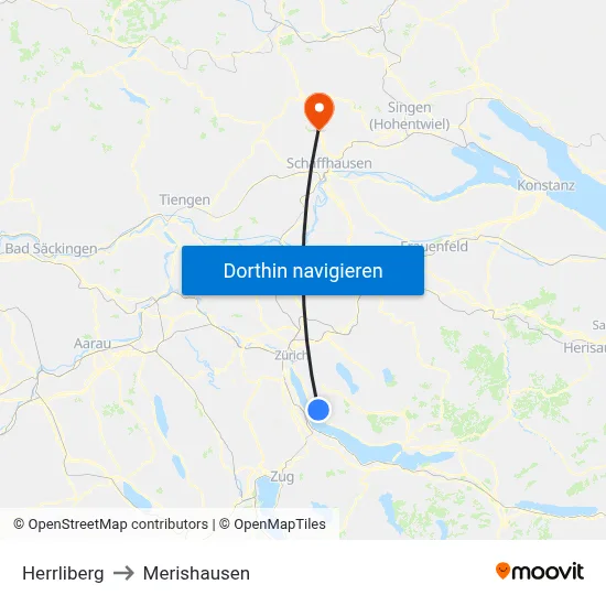 Herrliberg to Merishausen map