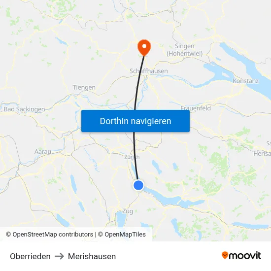 Oberrieden to Merishausen map