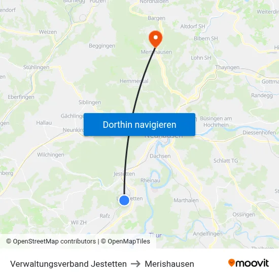Verwaltungsverband Jestetten to Merishausen map