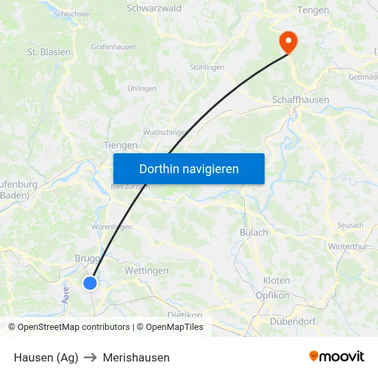 Hausen (Ag) to Merishausen map
