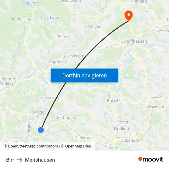 Birr to Merishausen map