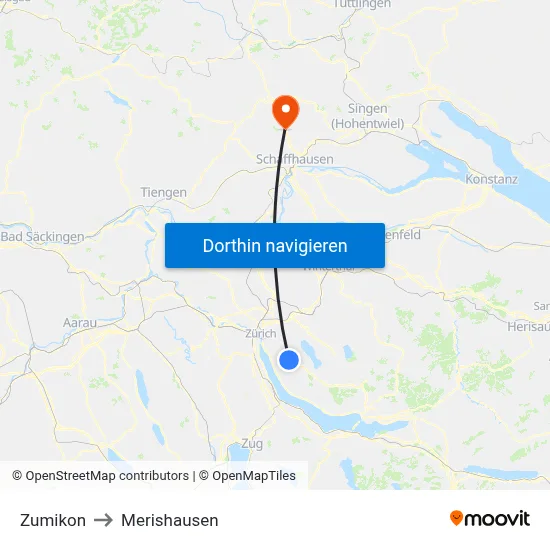 Zumikon to Merishausen map