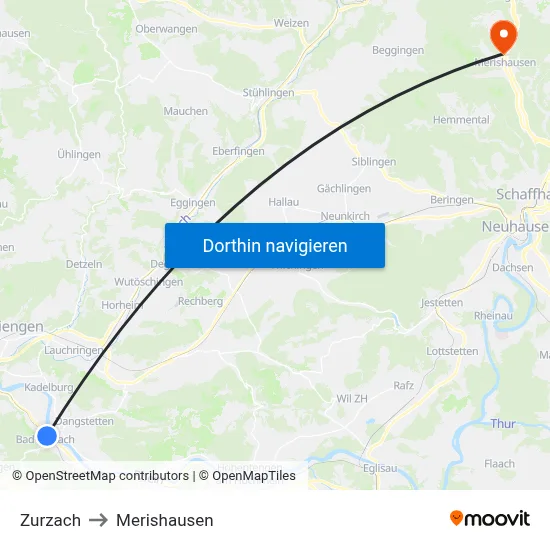 Zurzach to Merishausen map