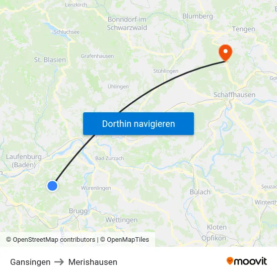 Gansingen to Merishausen map
