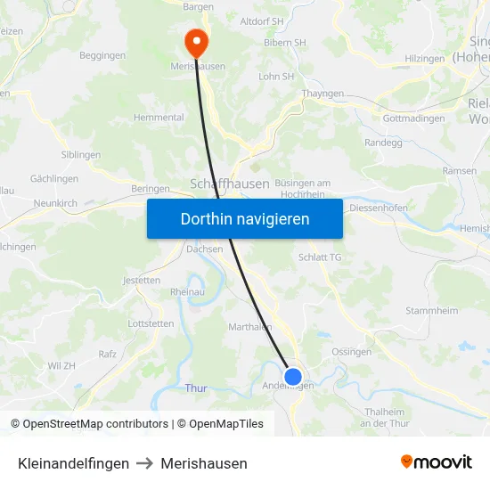 Kleinandelfingen to Merishausen map
