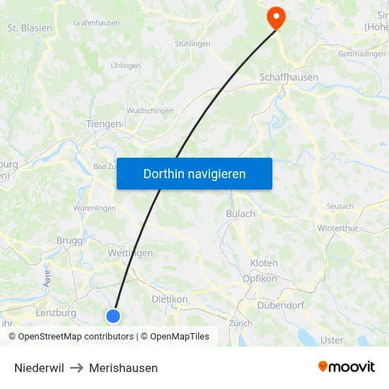 Niederwil to Merishausen map
