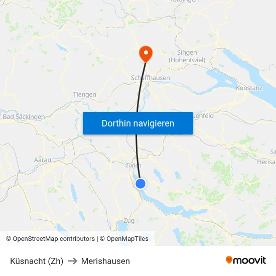 Küsnacht (Zh) to Merishausen map