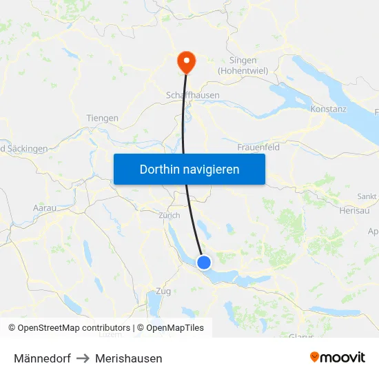 Männedorf to Merishausen map