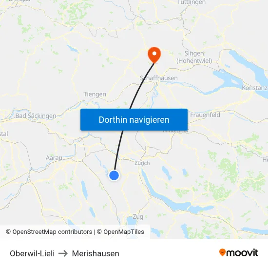 Oberwil-Lieli to Merishausen map