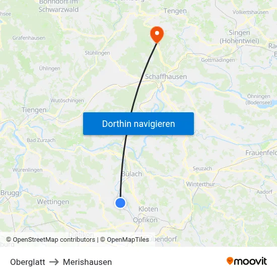 Oberglatt to Merishausen map