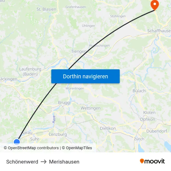 Schönenwerd to Merishausen map
