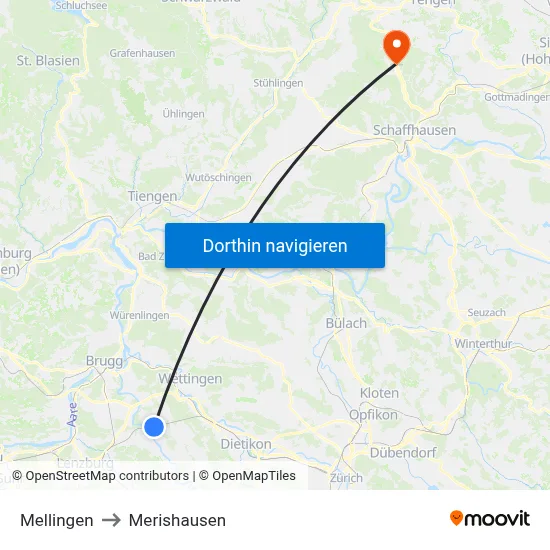 Mellingen to Merishausen map
