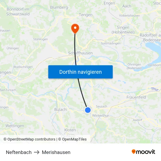 Neftenbach to Merishausen map