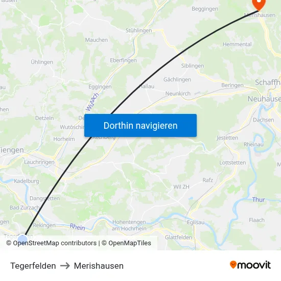 Tegerfelden to Merishausen map
