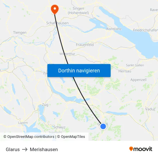 Glarus to Merishausen map