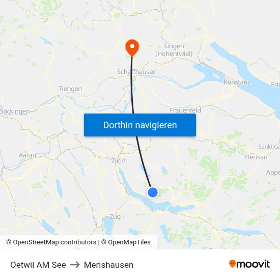 Oetwil AM See to Merishausen map