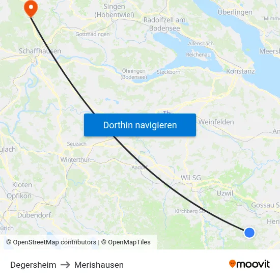 Degersheim to Merishausen map