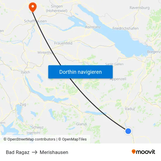 Bad Ragaz to Merishausen map