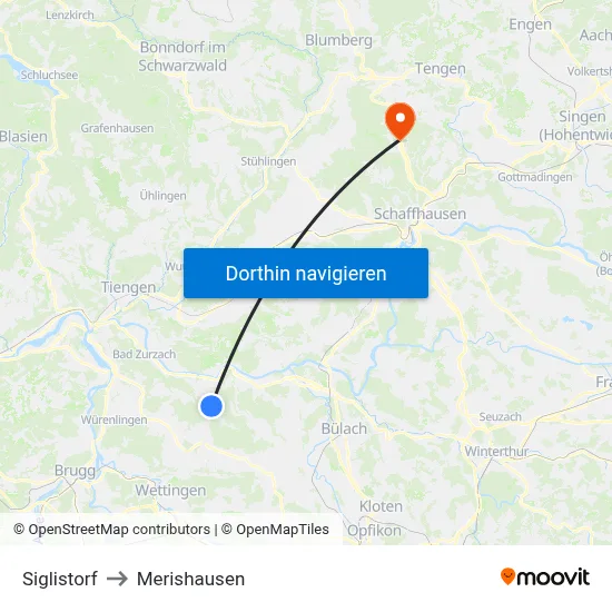 Siglistorf to Merishausen map